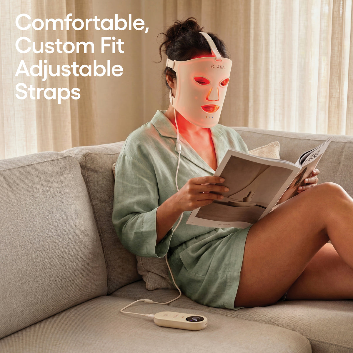 Clara Red Light Therapy LED Face Mask, Silicone, Adjustable, Collagen Boosting Anti-Aging for Wrinkles, 225 LEDs