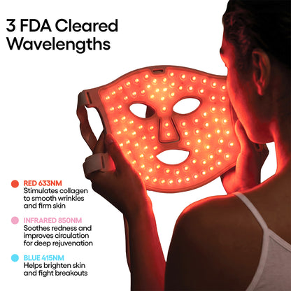 Clara Red Light Therapy LED Face Mask, Silicone, Adjustable, Collagen Boosting Anti-Aging for Wrinkles, 225 LEDs